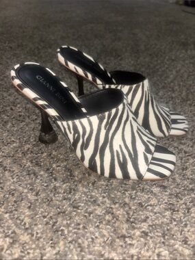 Gianni Bini Zebra-Print calf hair Open-Toe Mule Heels - Black & White
